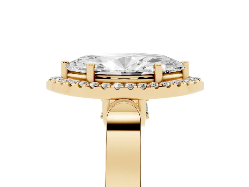 Marquise Cut Diamond Halo Ring Set in Yellow gold with Pavé-Lined Split Shank Band