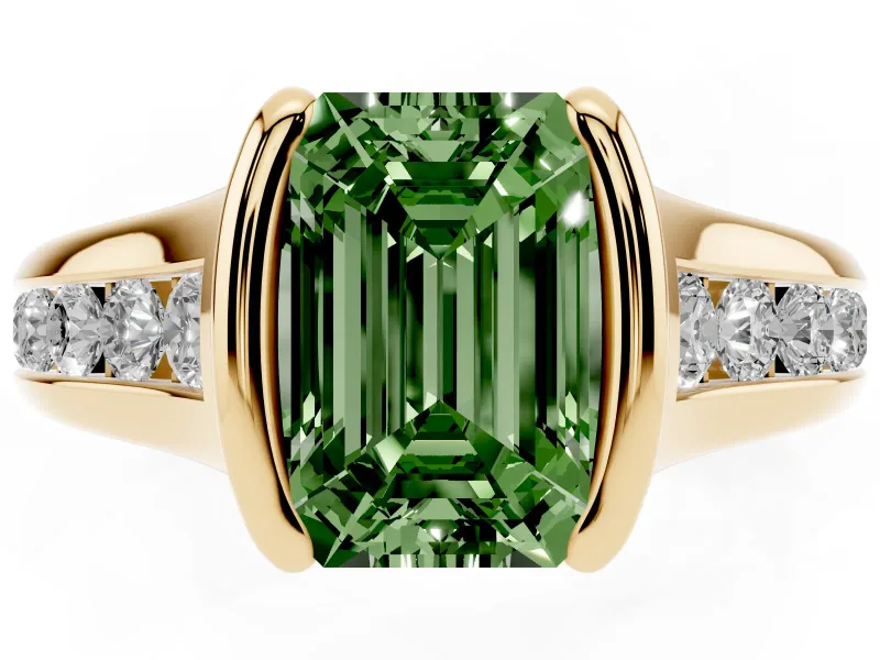 Emerald Cut Half Bezel Engagement Ring Setting for a Fancy Green Lab-Grown Diamond | Yellow Gold
