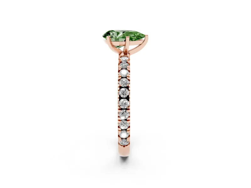 Pear-Shaped Pavé Solitaire Engagement Ring Setting for a Fancy Green Lab-Grown Diamond | Rose Gold