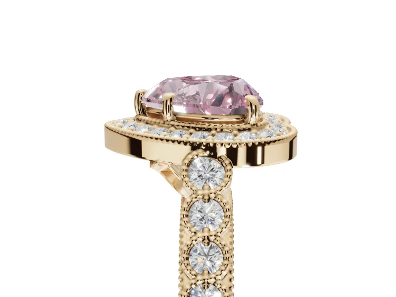 Heart-Shaped Graduated Milgrain Halo Engagement Ring Setting for a Fancy Pink Lab-Grown Diamond | Yellow Gold