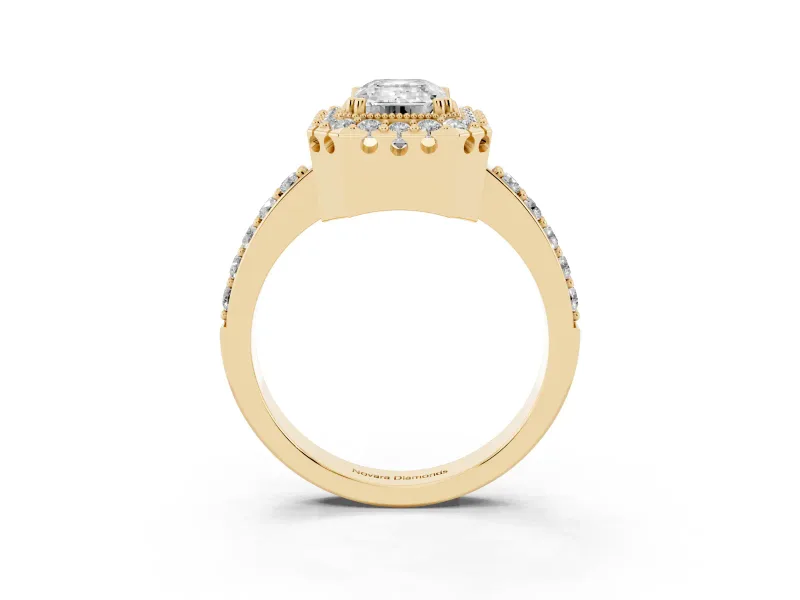 Emerald Cut Vintage Milgrain Halo Engagement Ring Setting | Pierced Gallery | Yellow Gold
