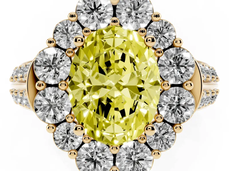 Oval Large Accent Halo Engagement Ring Setting for a Fancy Yellow Lab-Grown Diamond | Yellow Gold