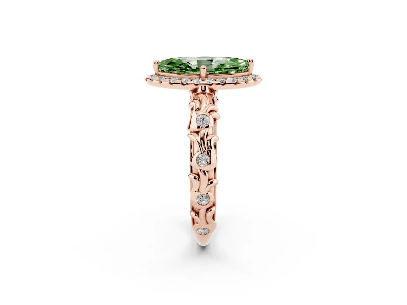 Marquise Leaf Halo Engagement Ring Setting for a Fancy Green Lab-Grown Diamond | Rose Gold