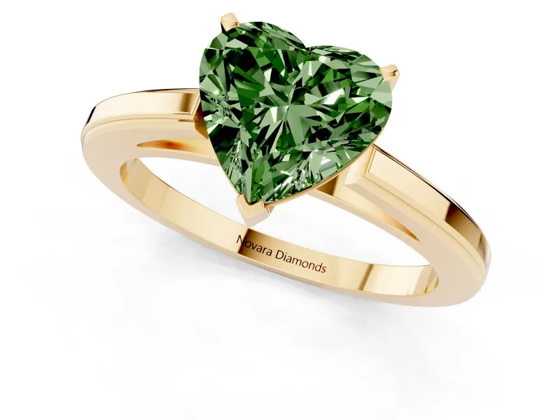 Heart-Shaped Solitaire Engagement Ring Setting for a Fancy Green Lab-Grown Diamond | Stepped Flat Band | Yellow Gold