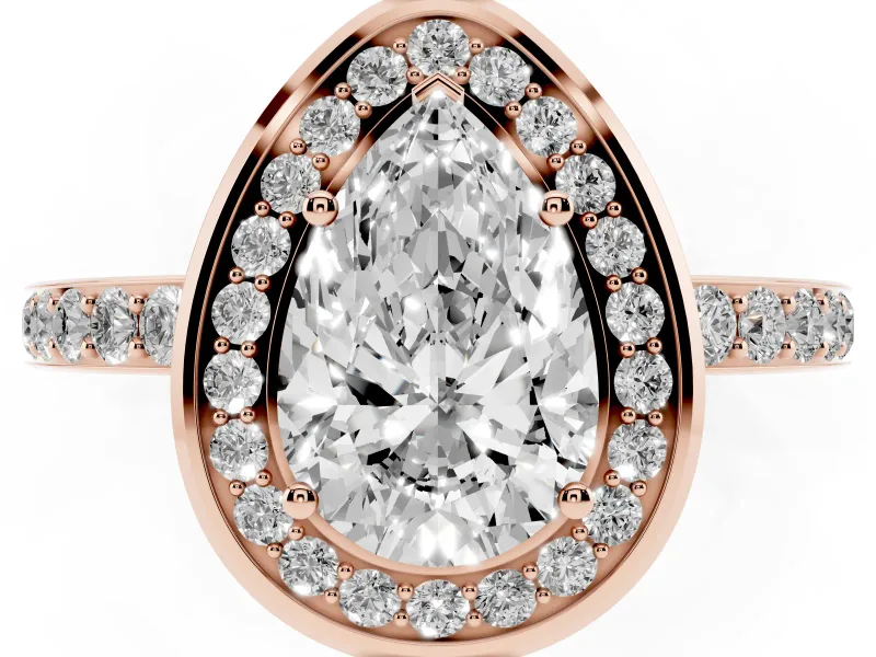 Pear-Shaped Bezel-Rim Halo Engagement Ring Setting | Pave Band | Rose Gold