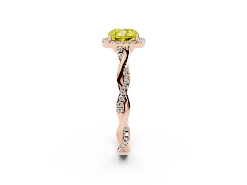 Cushion Cut Twist Halo Engagement Ring Setting for a Fancy Yellow Lab-Grown Diamond | Rose Gold