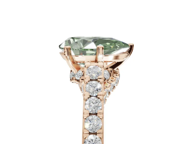 Pear-Shaped Pavé Solitaire Engagement Ring Setting for a Fancy Green Lab-Grown Diamond | Crossover Gallery | Rose Gold