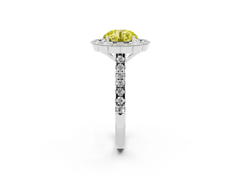 Round Milgrain Floral Halo Engagement Ring Setting for a Fancy Yellow Lab-Grown Diamond | Pavé Band | Sterling Silver