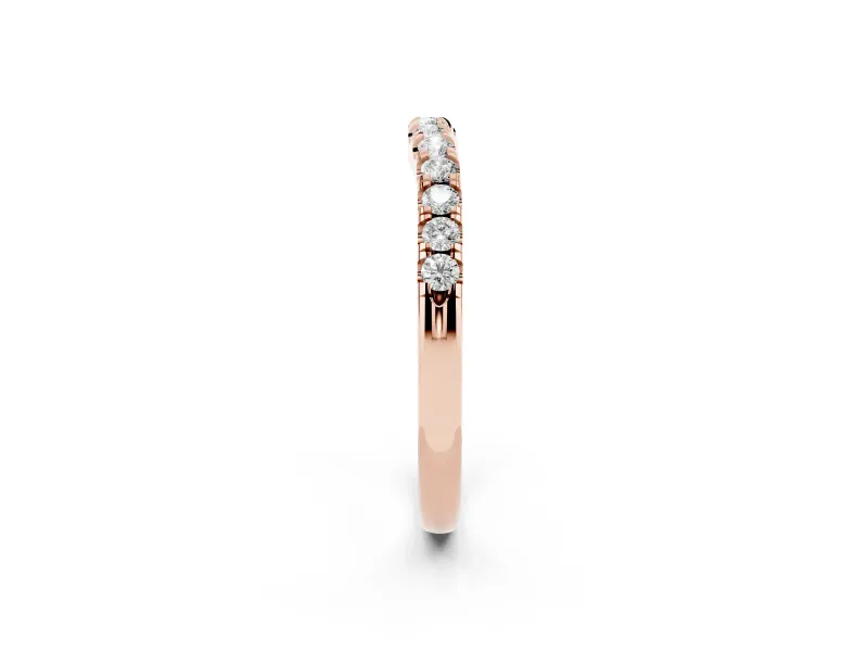 Round Diamond Curved Eternity Band Set in Rose gold with Pavé Shared Prongs