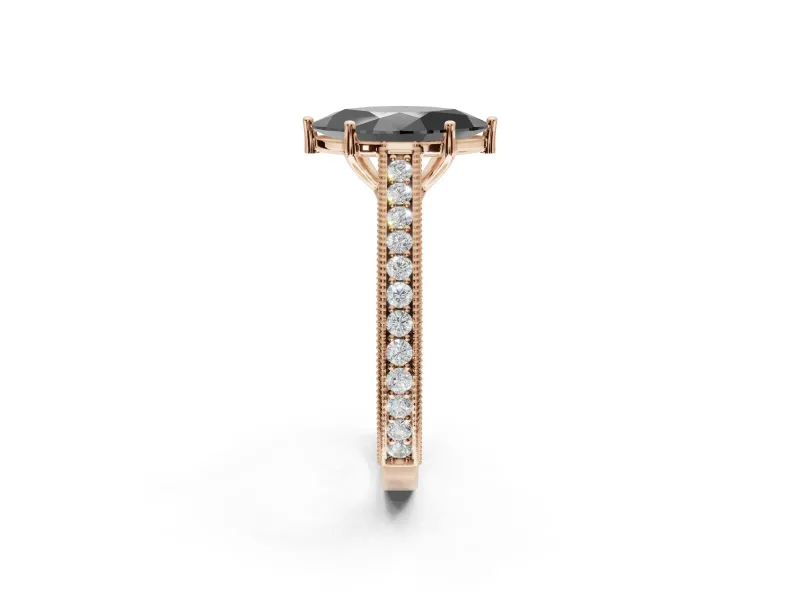 Marquise Vintage Pavé Engagement Ring Setting for a Black Center | Rose Gold