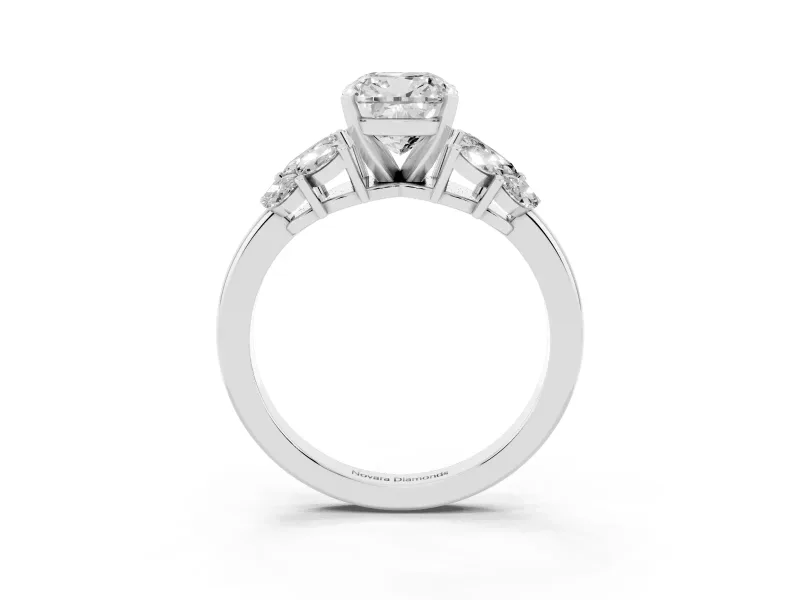 Cushion Cut Diamond Cluster Leaf Design Ring Set in Silver with Prong Setting