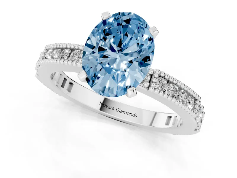 Oval Vintage Pavé Engagement Ring Setting for a Fancy Blue Lab-Grown Diamond | Sterling Silver