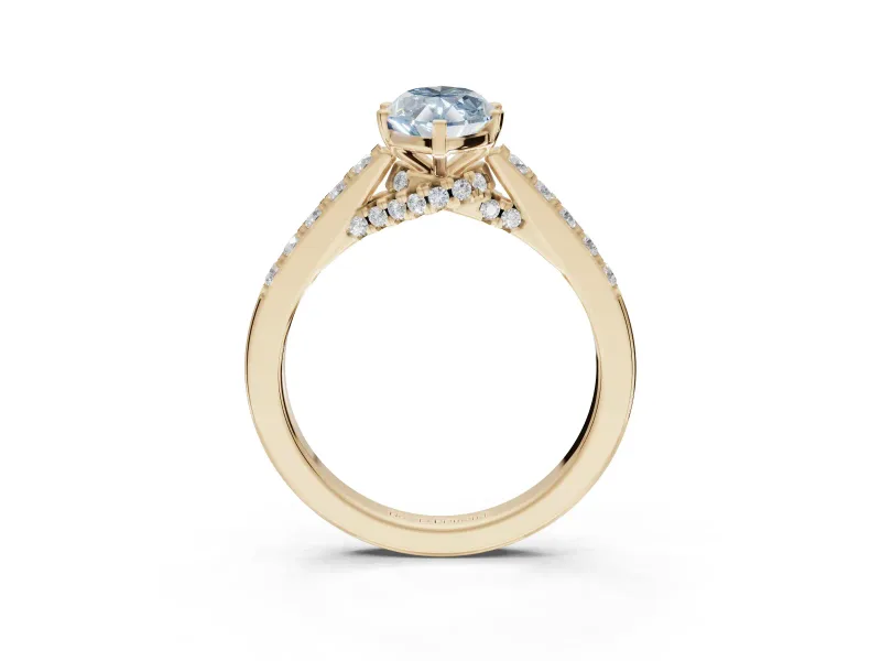 Marquise Pavé Solitaire Engagement Ring Setting for a Fancy Blue Lab-Grown Diamond | Crossover Gallery | Yellow Gold