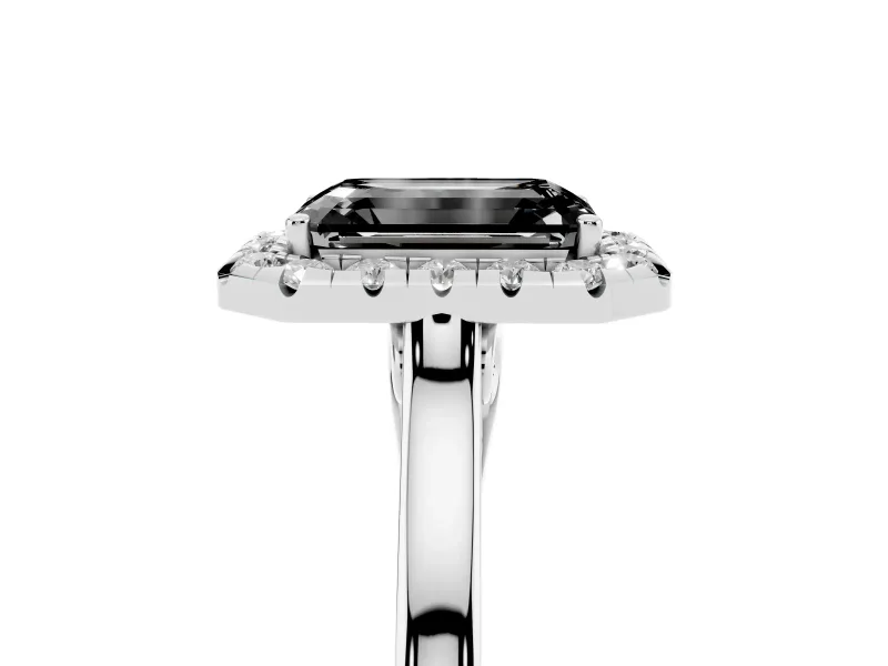 Emerald Cut Halo Engagement Ring Setting for a Black Center | Flat Tapered Band | Platinum