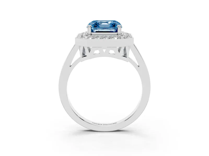 Asscher Cut Halo Engagement Ring Setting for a Fancy Blue Lab-Grown Diamond | Polished Halo Rim | Platinum