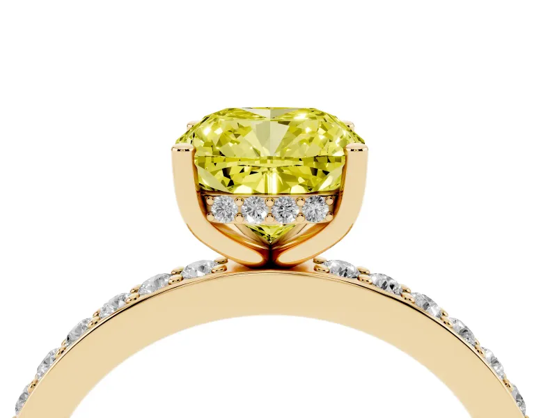 Cushion Cut Hidden Halo Engagement Ring Setting for a Fancy Yellow Lab-Grown Diamond | Yellow Gold