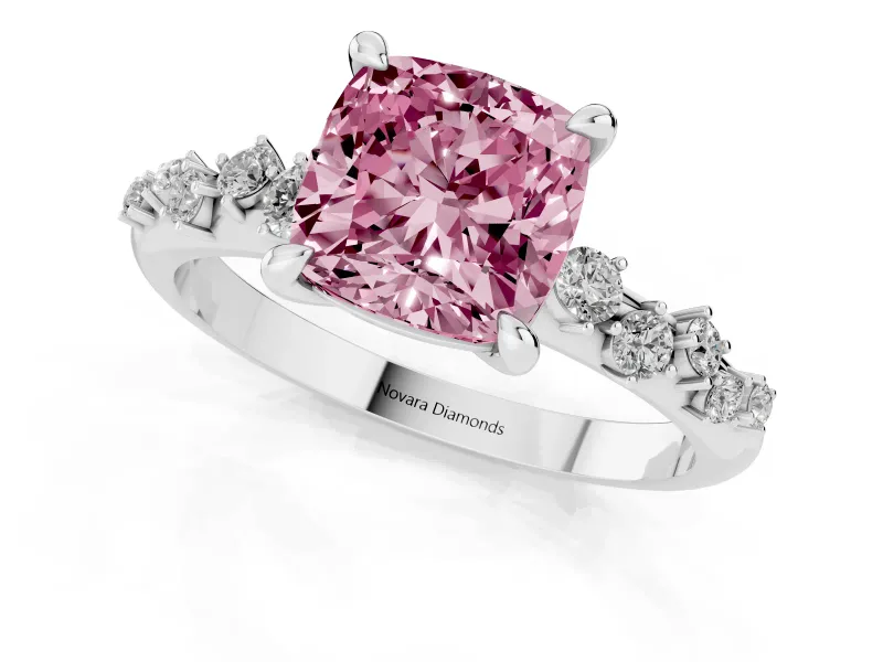 Cushion Cut Graduated Accent Engagement Ring Setting for a Fancy Pink Lab-Grown Diamond | Platinum