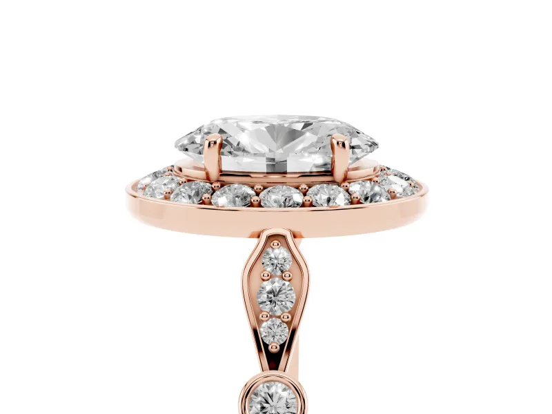 Oval Vintage Halo Engagement Ring Setting | Bezel Station Shoulders | Rose Gold