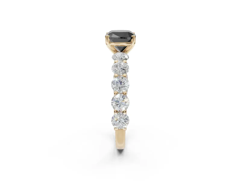 Cushion Cut Side Stone Engagement Ring Setting for a Black Center | Yellow Gold