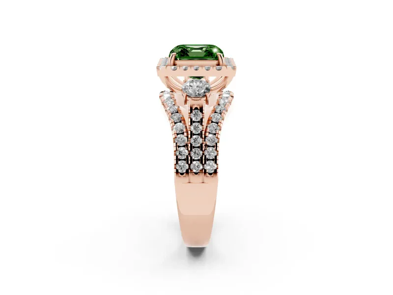 Asscher Cut Halo Split Shank Engagement Ring Setting for a Fancy Green Lab-Grown Diamond | Round Side Stones | Rose Gold