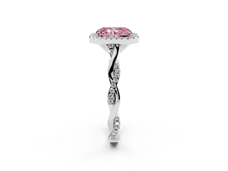 Radiant Cut Twist Halo Engagement Ring Setting for a Fancy Pink Lab-Grown Diamond | Platinum
