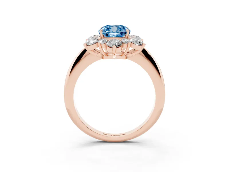 Cushion Cut Cluster Halo Engagement Ring Setting for a Fancy Blue Lab-Grown Diamond | Rose Gold