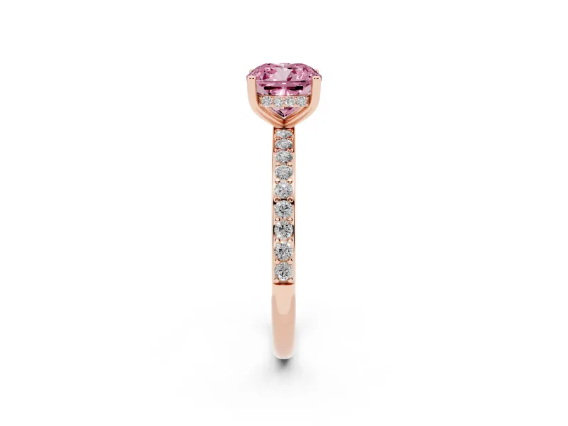 Cushion Cut Hidden Halo Engagement Ring Setting for a Fancy Pink Lab-Grown Diamond | Rose Gold