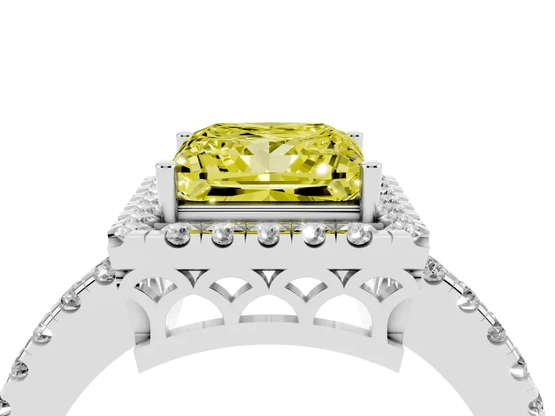 Fancy Yellow Princess Cut Diamond Pavé Band Halo Engagement Ring Set in Silver with Prong Setting