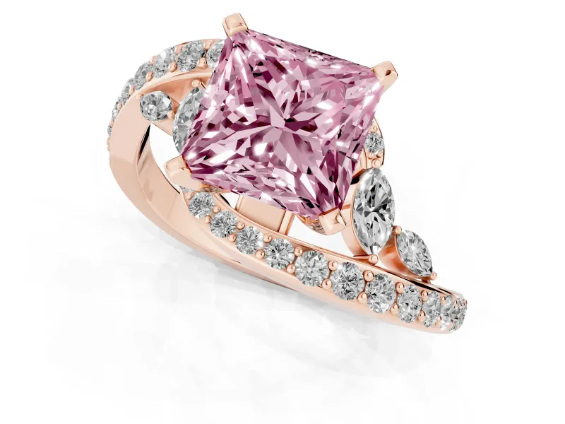 Princess Cut Bypass Engagement Ring Setting for a Fancy Pink Lab-Grown Diamond | Rose Gold