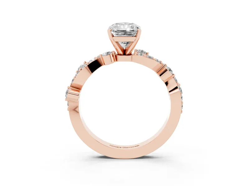 Radiant Cut Twisted Pavé Solitaire Engagement Ring Setting | Bar Stations | Rose Gold