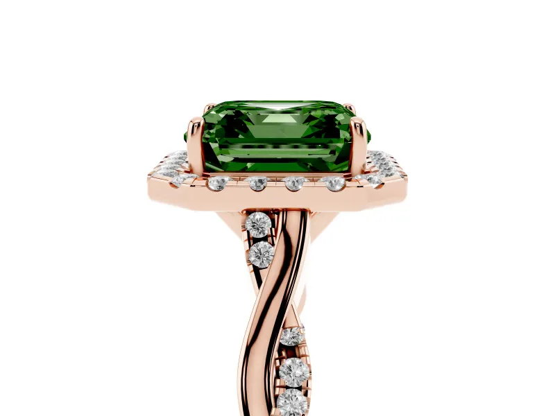 Asscher Cut Twist Halo Engagement Ring Setting for a Fancy Green Lab-Grown Diamond | Rose Gold