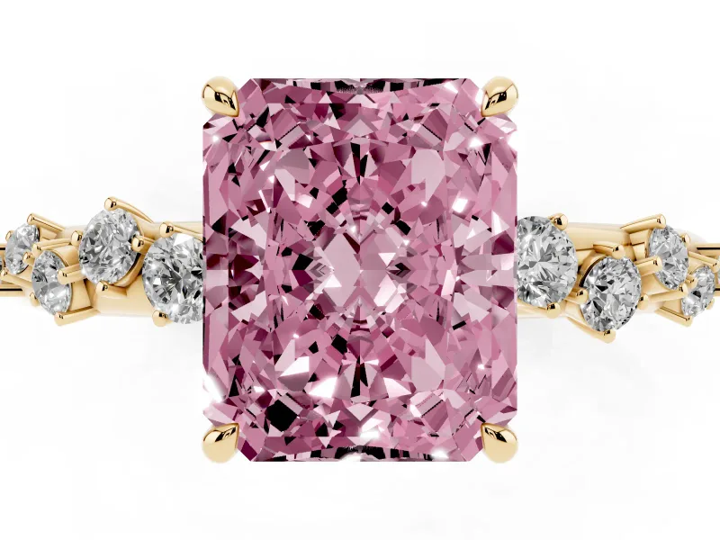 Radiant Cut Graduated Solitaire Engagement Ring Setting for a Fancy Pink Lab-Grown Diamond | Yellow Gold