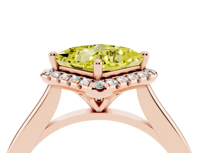Princess Cut Halo Engagement Ring Setting for a Fancy Yellow Lab-Grown Diamond | Plain Polished Band | Rose Gold