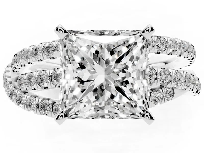 Princess Cut Twisted Pavé Solitaire Engagement Ring Setting | Three-Strand Band | Sterling Silver