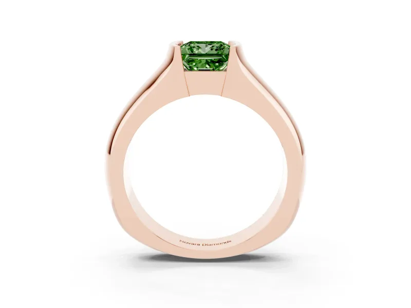 Princess Cut Half Bezel Solitaire Engagement Ring Setting for a Fancy Green Lab-Grown Diamond | Wide Band | Rose Gold