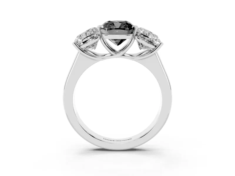 Cushion Cut Three Stone Engagement Ring Setting for a Black Center | Basket Prong Heads | Platinum