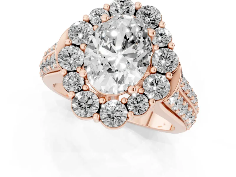 Oval Large Accent Halo Engagement Ring Setting | Graduated Pavé | Rose Gold
