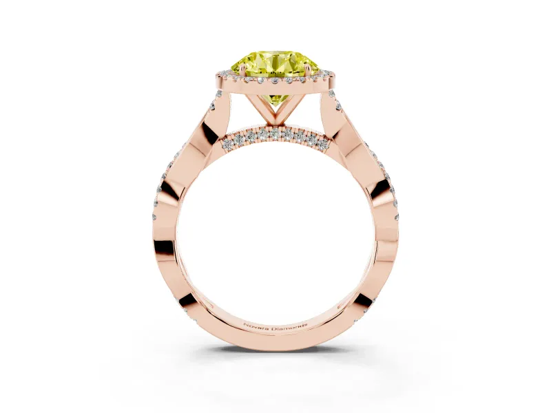 Round Twist Halo Engagement Ring Setting for a Fancy Yellow Lab-Grown Diamond | Rose Gold