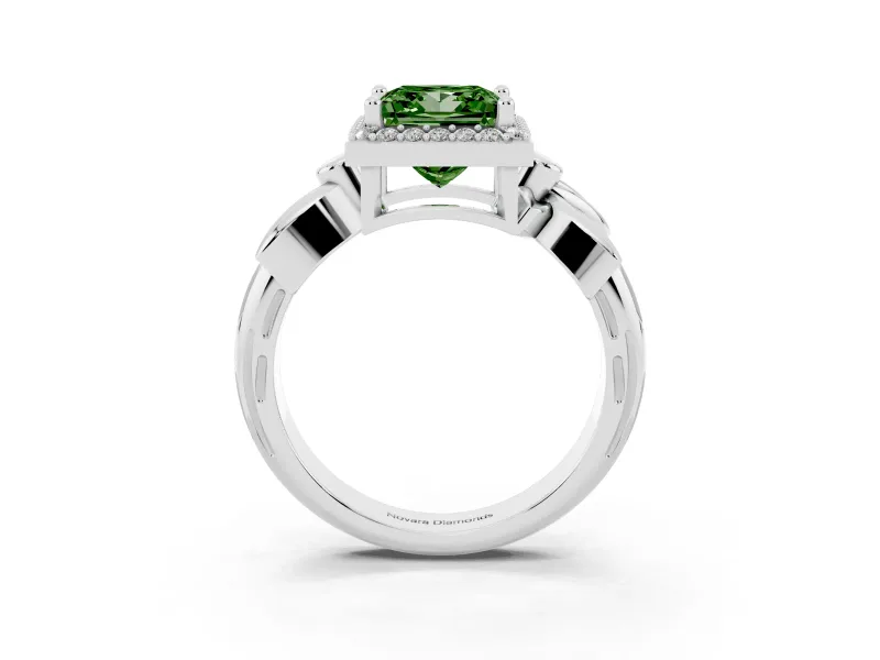 Princess Cut Floral Halo Engagement Ring Setting for a Fancy Green Lab-Grown Diamond | Platinum