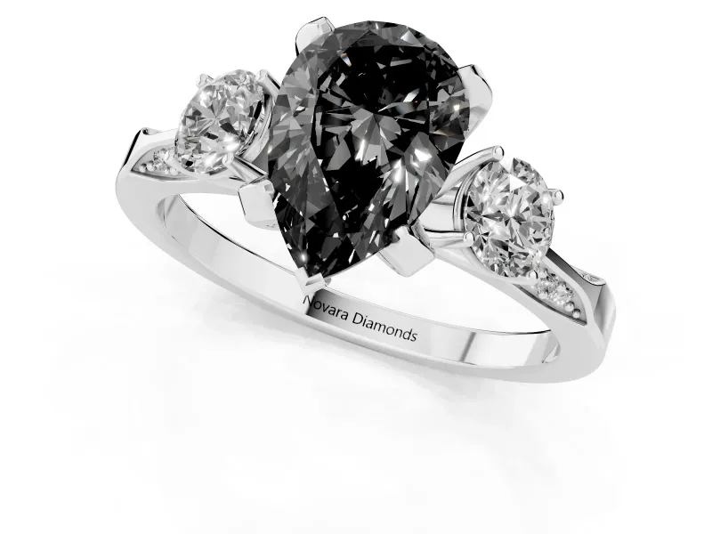 Pear-Shaped Hidden Halo Three Stone Engagement Ring Setting for a Black Center | Sterling Silver