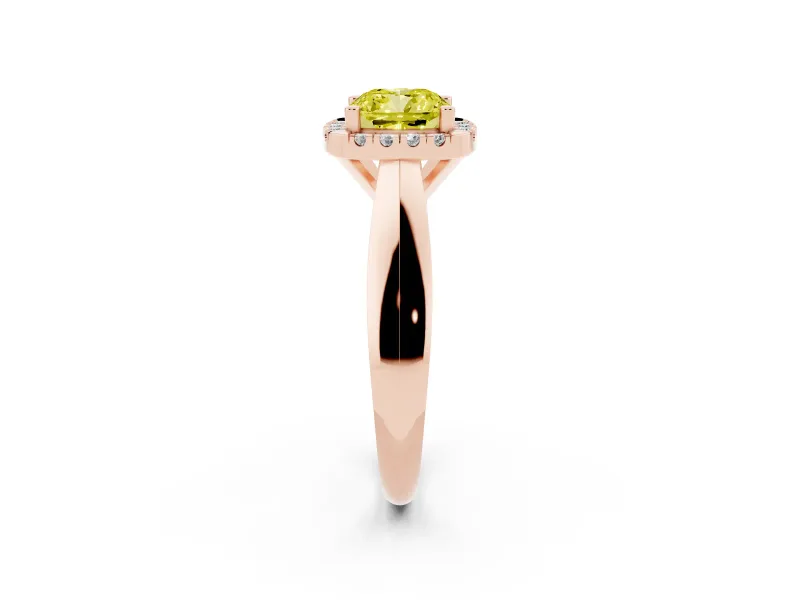 Cushion Cut Halo Engagement Ring Setting for a Fancy Yellow Lab-Grown Diamond | Square Profile Band | Rose Gold