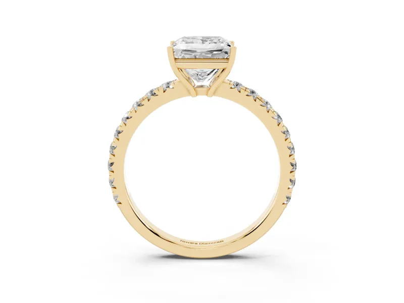 Princess Cut Pave Engagement Ring Setting | Shared Prong Band | Yellow Gold