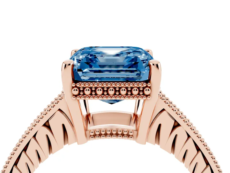 Asscher Cut Engraved Engagement Ring Setting for a Fancy Blue Lab-Grown Diamond | Rose Gold