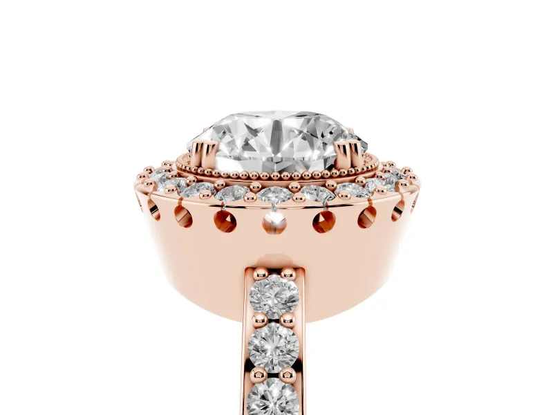 Round Vintage Milgrain Halo Engagement Ring Setting | Pierced Gallery | Rose Gold