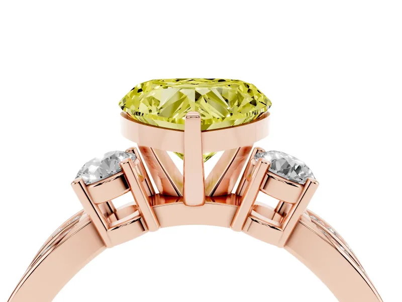 Fancy Yellow Three-Stone Heart Cut Diamond Twist Band Ring Set in Rose gold with Pavé Accents and Prong Setting