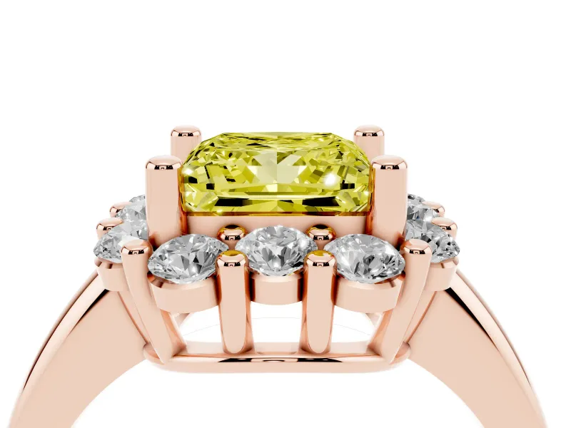 Princess Cut Cluster Halo Engagement Ring Setting for a Fancy Yellow Lab-Grown Diamond | Large Round Accents | Rose Gold