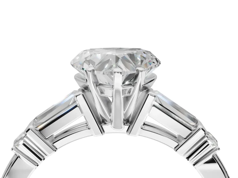 Heart-Shaped Tapered Baguette Engagement Ring Setting | Bar Set Sides | White Gold