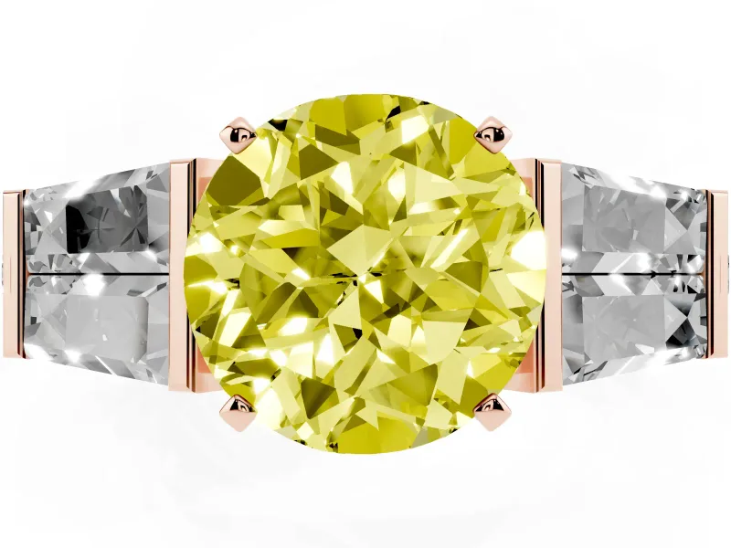 Round Channel Set Baguette Engagement Ring Setting for a Fancy Yellow Lab-Grown Diamond | Rose Gold