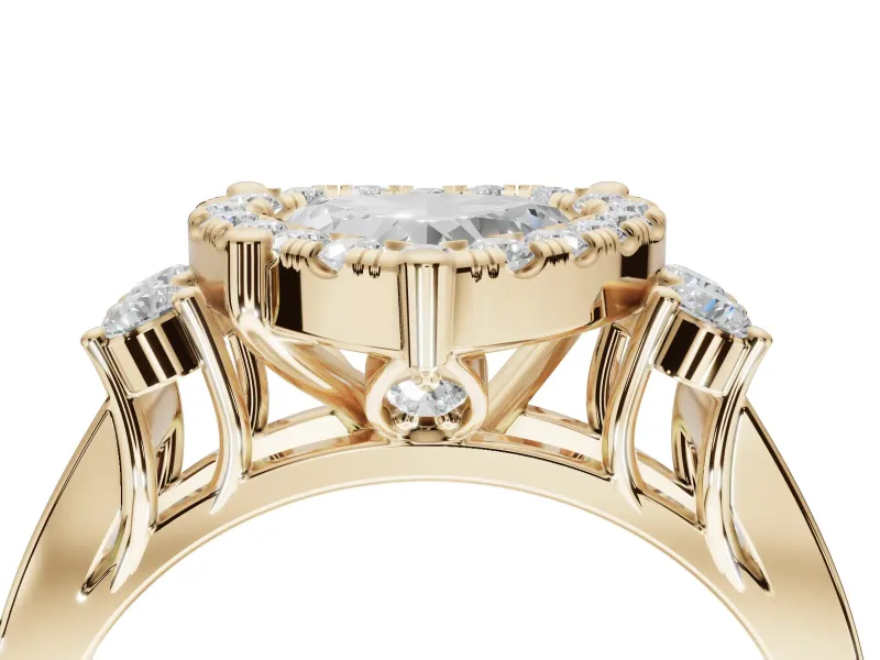 Heart-Shaped Halo Side Cluster Engagement Ring Setting | Graduated Channel Band | Yellow Gold