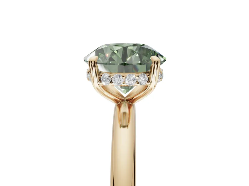 Round Hidden Halo Ring Setting for a Fancy Green Lab-Grown Diamond | Yellow Gold